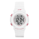 Reloj Skechers Sr2058 Reloj Digital Multifunción P/ Mujer Correa Blanco Bisel Blanco Fondo Gris