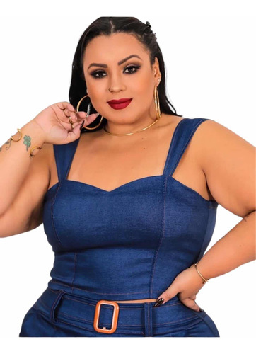 Cropped Bengaline Mari Plus Size Alça Grossa Feminino Verão