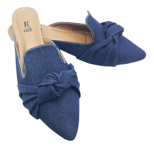 Sapatilha Mule Feminino Bico Fino Jeans Azul Rasteirinha