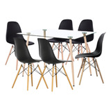 Comedor Mesa De Vidrio Rectangular 120x80 + 6 Sillas Eames N