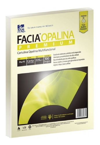 Papel Facia Opalina Marfil 225 Gr Carta - Paquete 100 Hojas