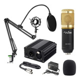 Microfone Bm800 + Phanton Power +suporte Móvel +placa De Som