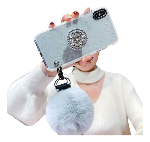 Funda Compatible Con iPhone Diamantes 3d Pompon Correa Mujer