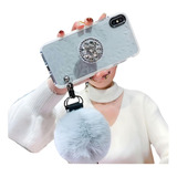 Funda Compatible Con iPhone Diamantes 3d Pompon Correa Mujer