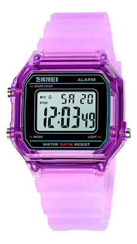 Reloj Unisex Skmei 1698 Sumergible Digital Alarma Cronometro Color De La Malla Morado Color Del Fondo Blanco