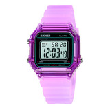 Reloj Unisex Skmei 1698 Sumergible Digital Alarma Cronometro Color De La Malla Morado Color Del Fondo Blanco