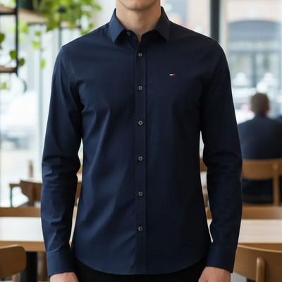 Camisa Tommy Hilfiger Hombre Azul Marino Liso Stretch | Envío gratis