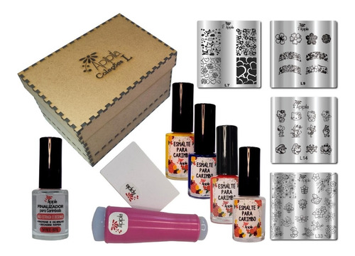 Kit De Placas E Carimbos Decoração De Unhas Mini Nail Box