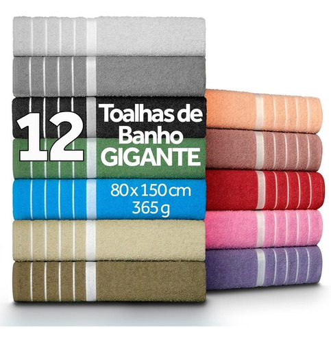 Kit Com 12 Toalhas De Banho Gigante Grossa 80x1,50 + Brinde