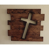 Cruz De Madera, Cuadro De Pared Artesanal. Vintage