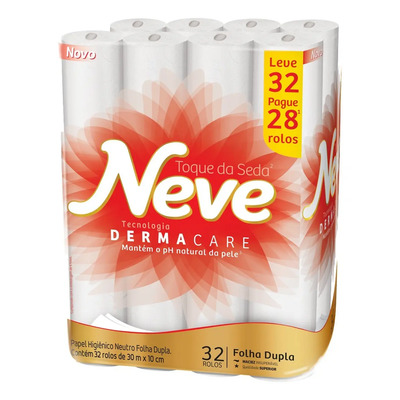 Papel higiênico Neve Toque da Seda folha dupla 30 m de 32 un | Frete grátis