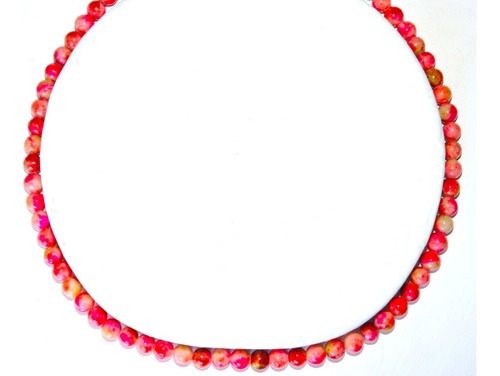 Set: Collar Pulsera Y Aretes Jade Rojo Rosa  6 Mm 55