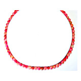 Set: Collar Pulsera Y Aretes Jade Rojo Rosa  6 Mm 55