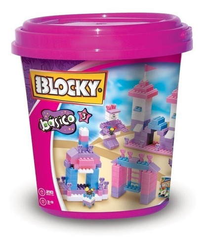 Blocky Balde Basico 3 Rosa Con 210 Piezas Bloques Para Armar