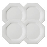 Conjunto De 4 Pratos Rasos Prisma Branco Porcelana Schmidt