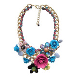  Collar Flor De Cristales Cadena Color Oro Grueso Dama Mujer