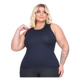 Blusa Regata Plus Size Malha Canelada Alta Elasticidade     