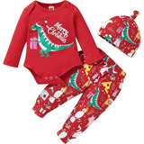 Conjunto Ropa De Navidad Bebe Niño Niña Body Pantalon Gorro