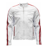 Chamarra De Piel Hombre Franjas Racing Chaqueta Clásica Raya