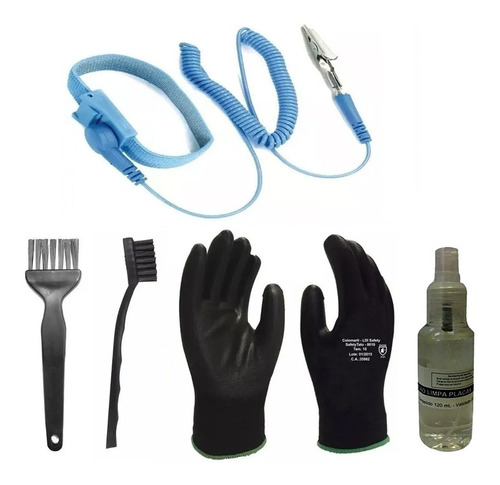 Kit Limpeza Anti Estático Pincel Escova Pulseira Luva Esd