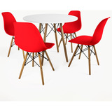 Kit Mesa Redonda Jantar 90cm Mdf E 3 Cadeiras Charles Eames