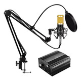 Kit Microfono Profesional Condenser Gadnic + Brazo + Phanton Color Negro