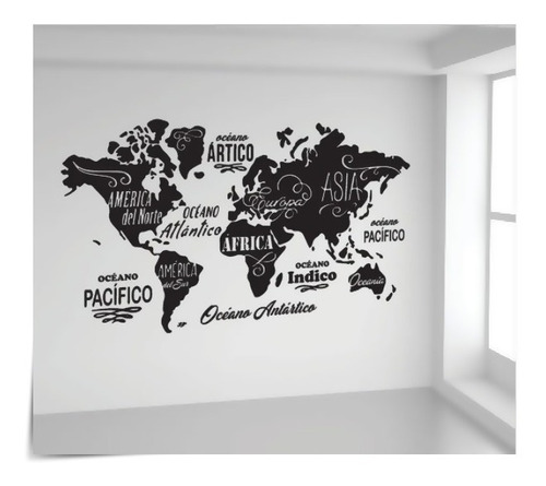 Vinilo Decorativo Mapa Mundi Mundo Planisferio Continentes G
