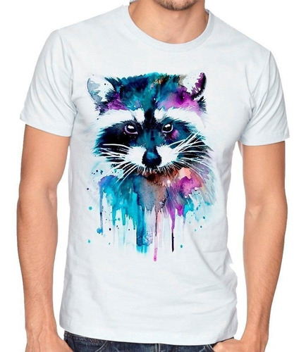 Playera Camiseta Hombre Niño Mapache Animales Colores 046