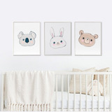 Quadro Decorativo Infantil Bebê Bichinhos Coala Coelho Urso