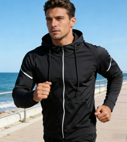 Chamarra Cazadora Rompevientos Deportiva Gym Con Gorra | MercadoLibre