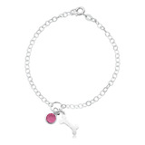 Pulseira Osso Cachorro Pedra Rosa Prata 925