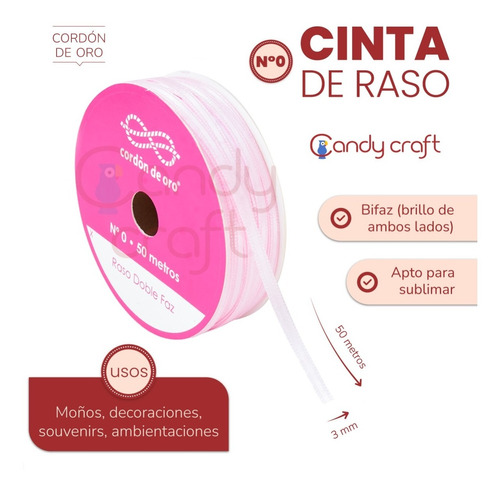 Cinta Raso N0 - 3mm - Cordon De Oro X 50 Metros - Stock