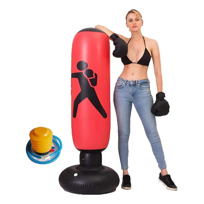 Saco De Boxeo Inflable De Pvc + Bomba De Pie Color Rojo | Meses sin interés