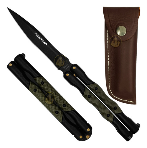 Cuchillo Navaja Mariposa Ninhja Acero Premium Afilad + Funda