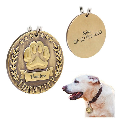 Placa Perro Personalizada Huella Tag Inoxidable Premium Color Circular