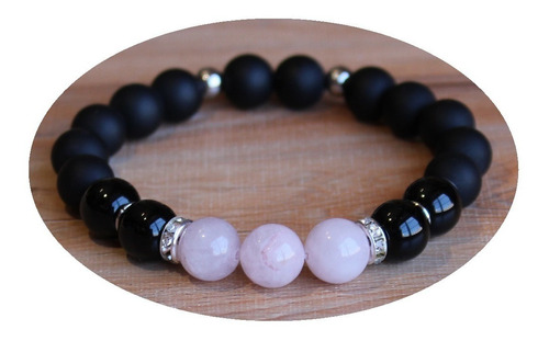 Pulsera Obsidiana Negra Mexicana - Cuarzo Rosa - Ónix Negro