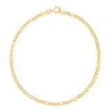 Pulsera Figaro 3x1 Oro 14k Kilates 18cm 21cm 2.8mm Italy Color Dorado Diámetro 6 Cm Largo 18  