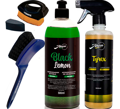 Kit Tyrex Jaça Limpa Pneu Pretinho Black Lemon + Aplicador