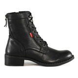 Bota Levis Dama Urbana L129242 Negro Piel Moda Cómoda Cintas