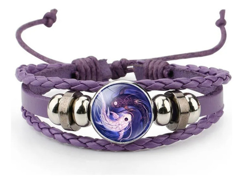 Pulsera Yin Yang Cuero Trenzado Ajustable Pez Koi Aura