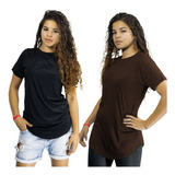 Kit 2 Camisetas Long Feminina Blusa Blusinha Alongada Verão