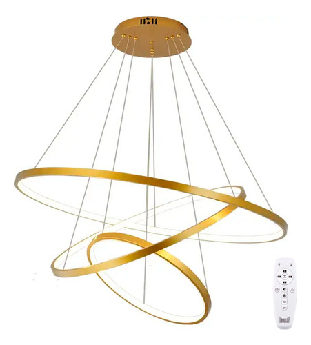 Lustre Led Moderno Pendente Anéis Led 89w 3 Arcos Dourado