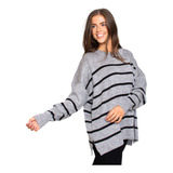 Maxi Sweater Rayado Rayas Mujer Oversize Amplio