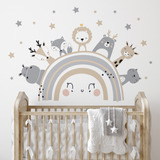 Vinilo Decorativo Infantil Arcoiris Nordico Animales Nor36a