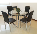 Juego Comedor 4 Sillas + Mesa Vidrio Redonda De 1 M Cromado 