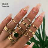 Set De 10 Anillos Dorados Diseños Estrellas, Cruz, 