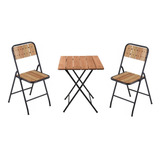 Conjunto Mesa + 2 Cadeiras Dobráveis - Madeira E Metal