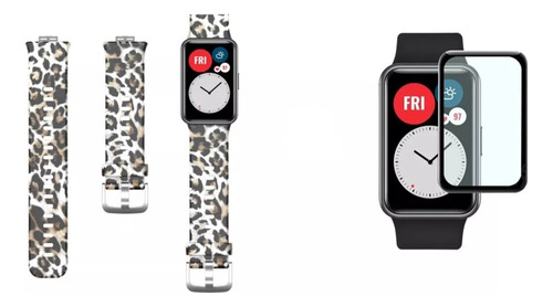Kit Correa Compatible Huawei Watch Fit + Lamina Leopardo