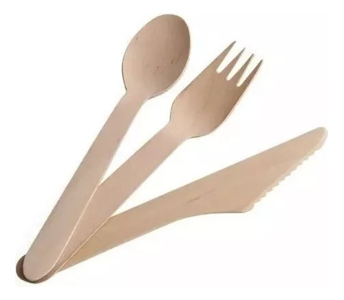 Cubiertos Desechables Madera Tenedor/cuchara/cuchillo 100 Ud