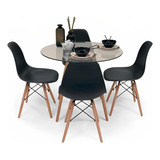 Comedor Mesa Eames Vidrio 80cm + 4 Sillas Eames Negras